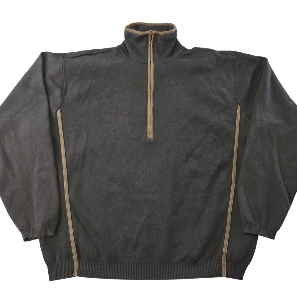 Tommy Bahama Sweater Mens L Black Mock Neck 1/4 Zip Pullover Tight-Knit